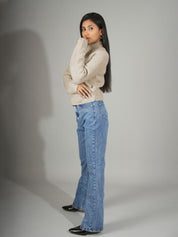 KOTTY Solid High Neck Casual Women Beige Sweater 