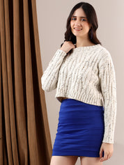 KOTTY Self Design Round Neck Casual Women White Sweater 
