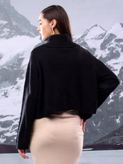KOTTY Solid High Neck Casual Women Black Sweater 
