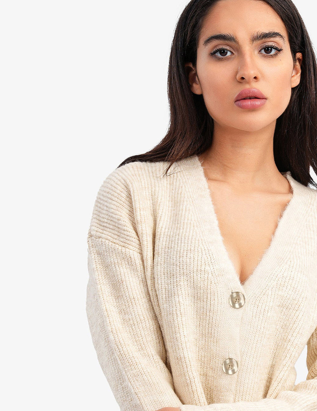 KOTTY Self Design V Neck Casual Women White Sweater 