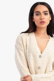 KOTTY Self Design V Neck Casual Women White Sweater 