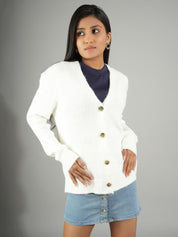 KOTTY Solid V Neck Casual Women White Sweater 