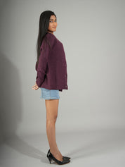 KOTTY Solid V Neck Casual Women Maroon Sweater 