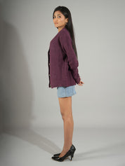KOTTY Solid V Neck Casual Women Maroon Sweater 