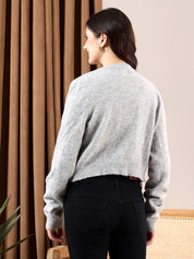 KOTTY Solid Round Neck Casual Women Grey Sweater 