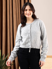KOTTY Solid Round Neck Casual Women Grey Sweater 