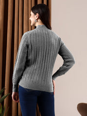 KOTTY Solid High Neck Casual Women Grey Sweater 