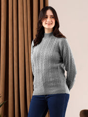 KOTTY Solid High Neck Casual Women Grey Sweater 