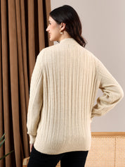 KOTTY Solid Round Neck Casual Women Beige Sweater 