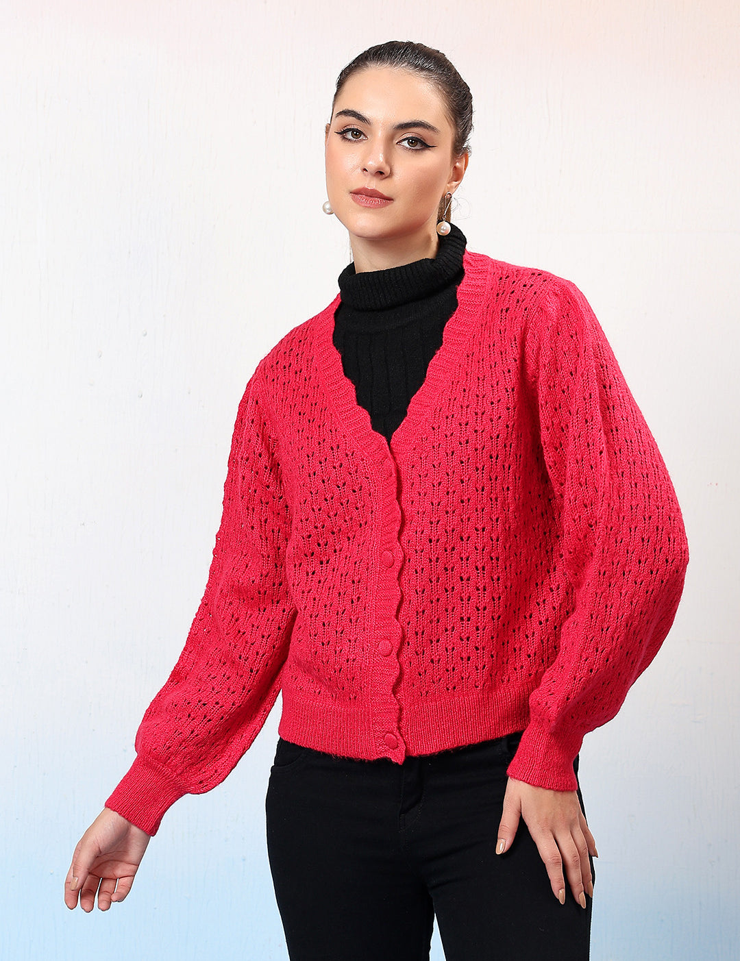 KOTTY Solid V Neck Casual Women Pink Sweater 