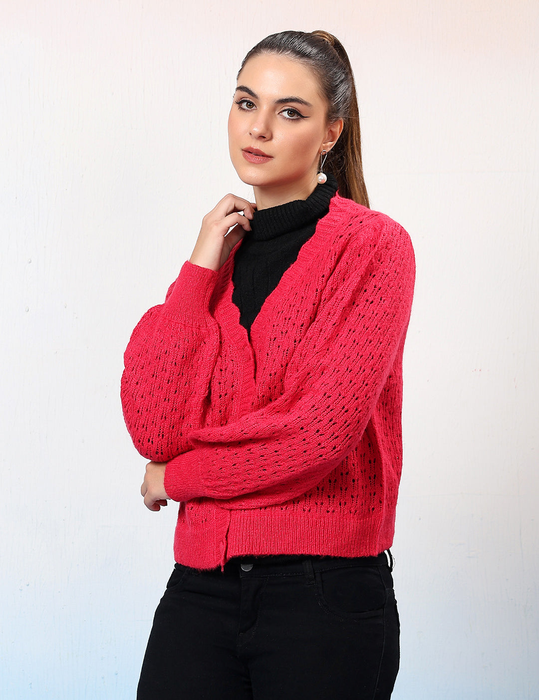 KOTTY Solid V Neck Casual Women Pink Sweater 
