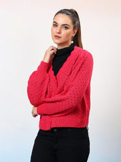 KOTTY Solid V Neck Casual Women Pink Sweater 