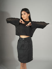 KOTTY Solid Round Neck Casual Women Black Sweater 