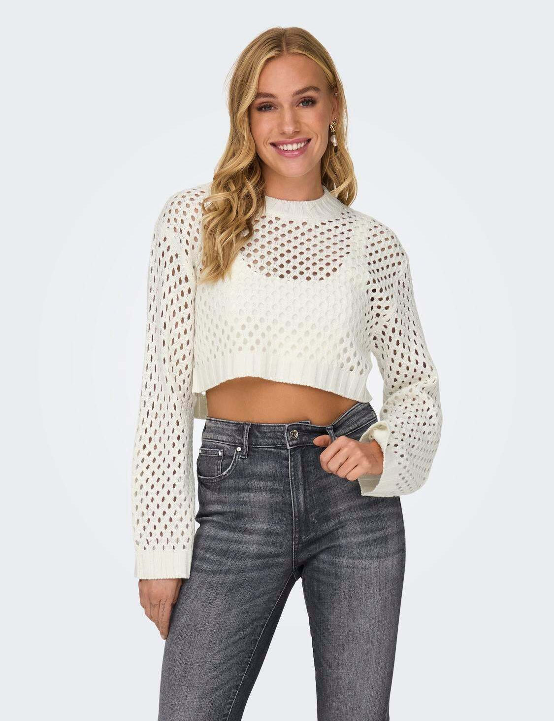 KOTTY Self Design High Neck Casual Women White Sweater 