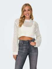 KOTTY Self Design High Neck Casual Women White Sweater 