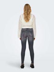 KOTTY Self Design High Neck Casual Women White Sweater 