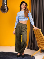 KOTTY Solid Round Neck Casual Women Blue Sweater 