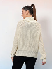 KOTTY Self Design High Neck Casual Women White Sweater 