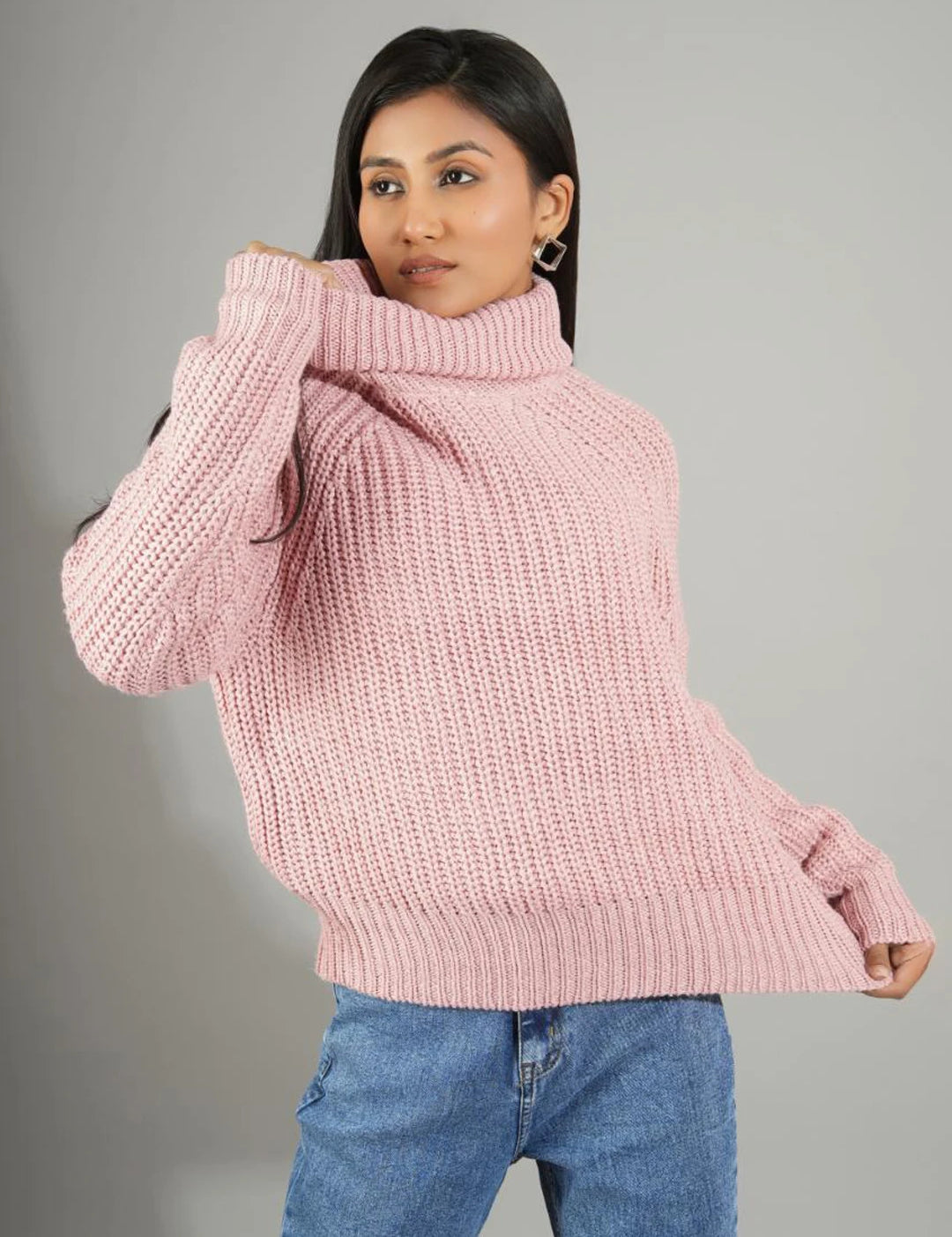 KOTTY Woven Collared Neck Casual Women Pink Sweater 