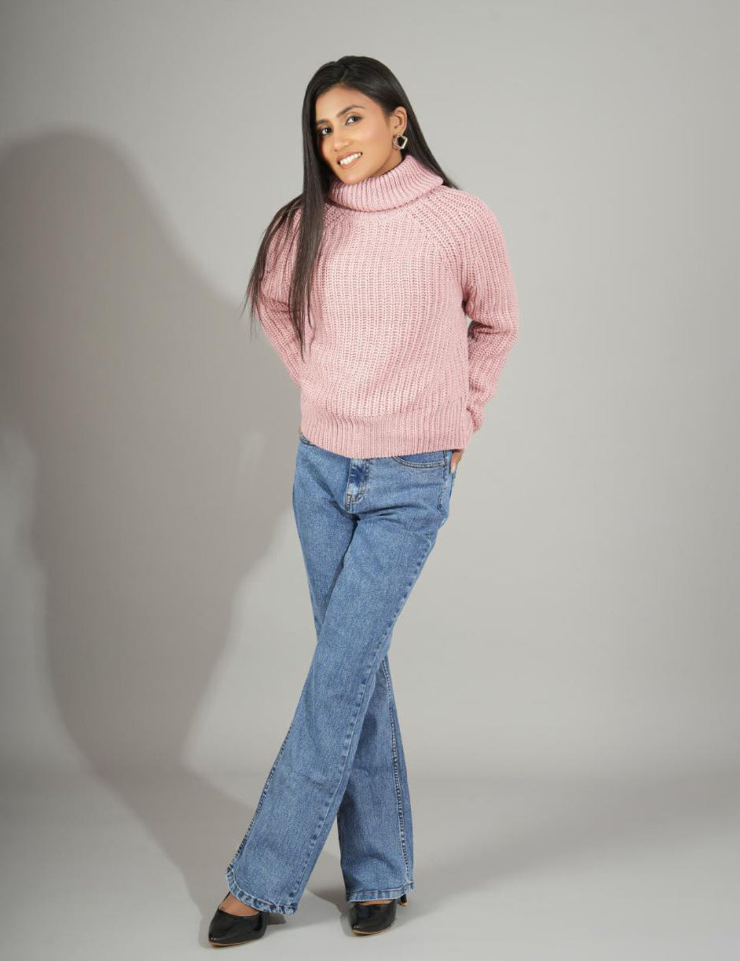 KOTTY Woven Collared Neck Casual Women Pink Sweater 