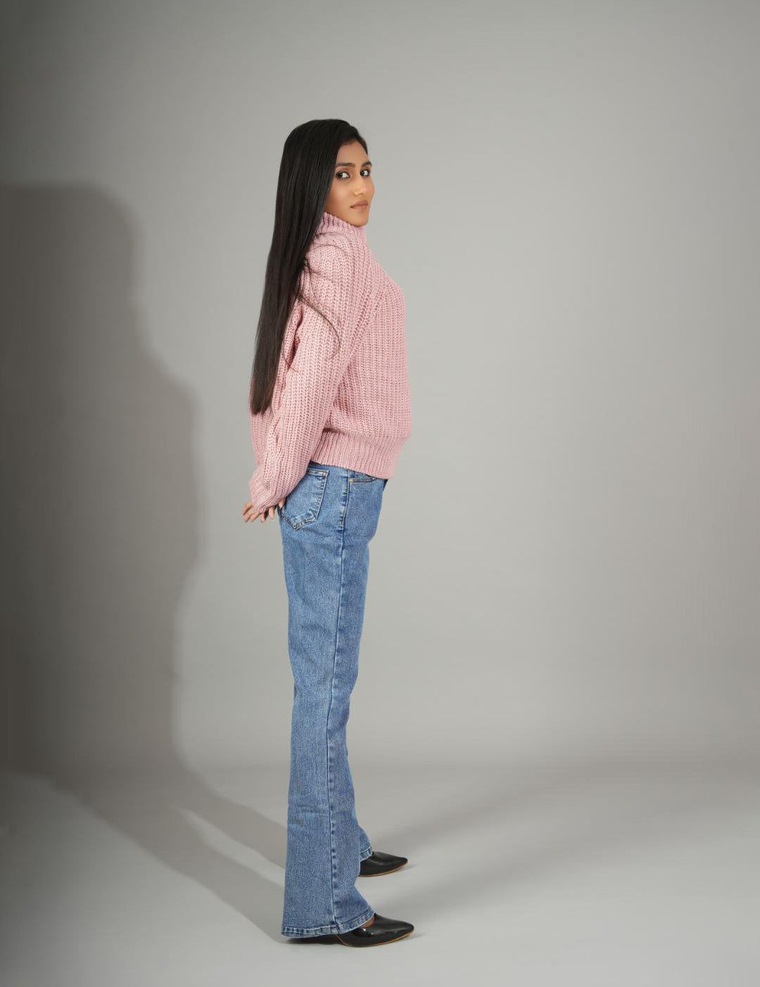 KOTTY Woven Collared Neck Casual Women Pink Sweater 