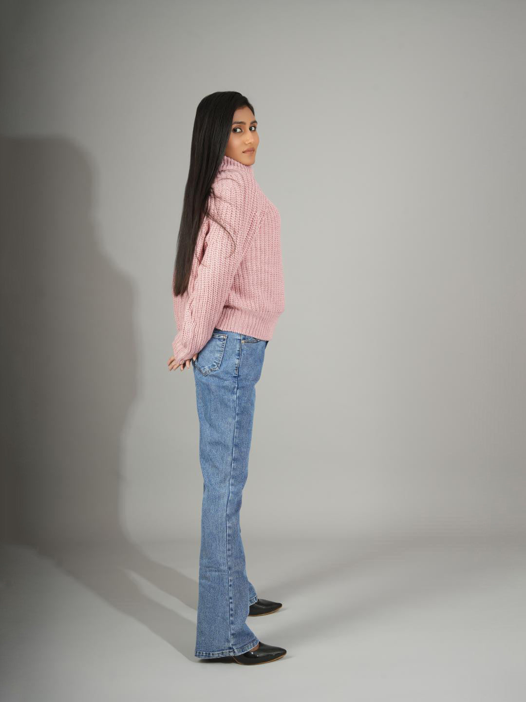 KOTTY Woven Collared Neck Casual Women Pink Sweater 