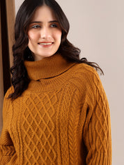 KOTTY Solid High Neck Casual Women Orange Sweater 