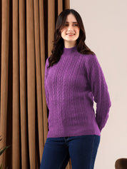 KOTTY Solid High Neck Casual Women Purple Sweater 