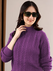 KOTTY Solid High Neck Casual Women Purple Sweater 