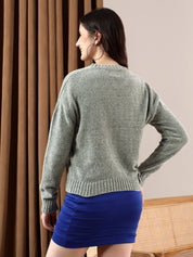 KOTTY Solid Round Neck Casual Women Grey Sweater 