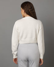 KOTTY Solid V Neck Casual Women White Sweater 