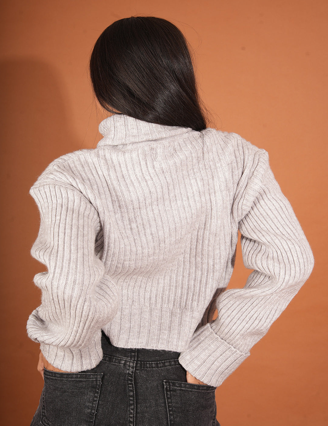 KOTTY Solid High Neck Casual Women Grey Sweater 