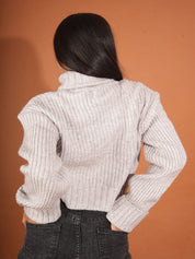 KOTTY Solid High Neck Casual Women Grey Sweater 
