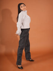 KOTTY Solid High Neck Casual Women Grey Sweater 