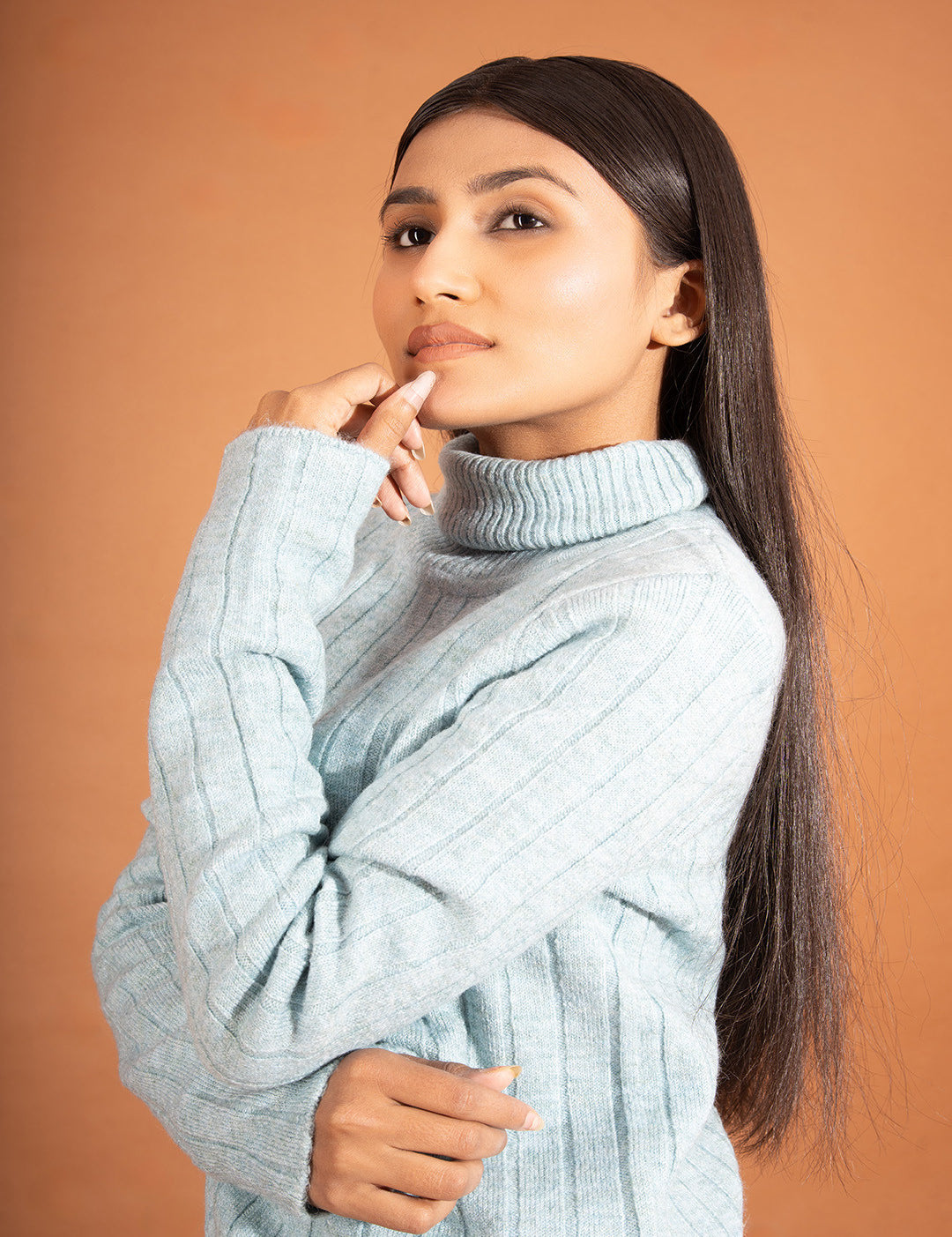 KOTTY Solid High Neck Casual Women Grey Sweater 