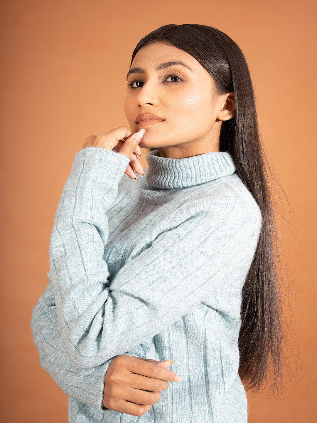 KOTTY Solid High Neck Casual Women Grey Sweater 