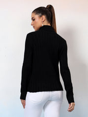 KOTTY Self Design High Neck Casual Women Black Sweater 