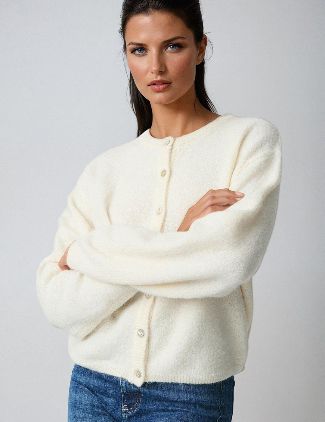 KOTTY Solid Round Neck Casual Women White Sweater 