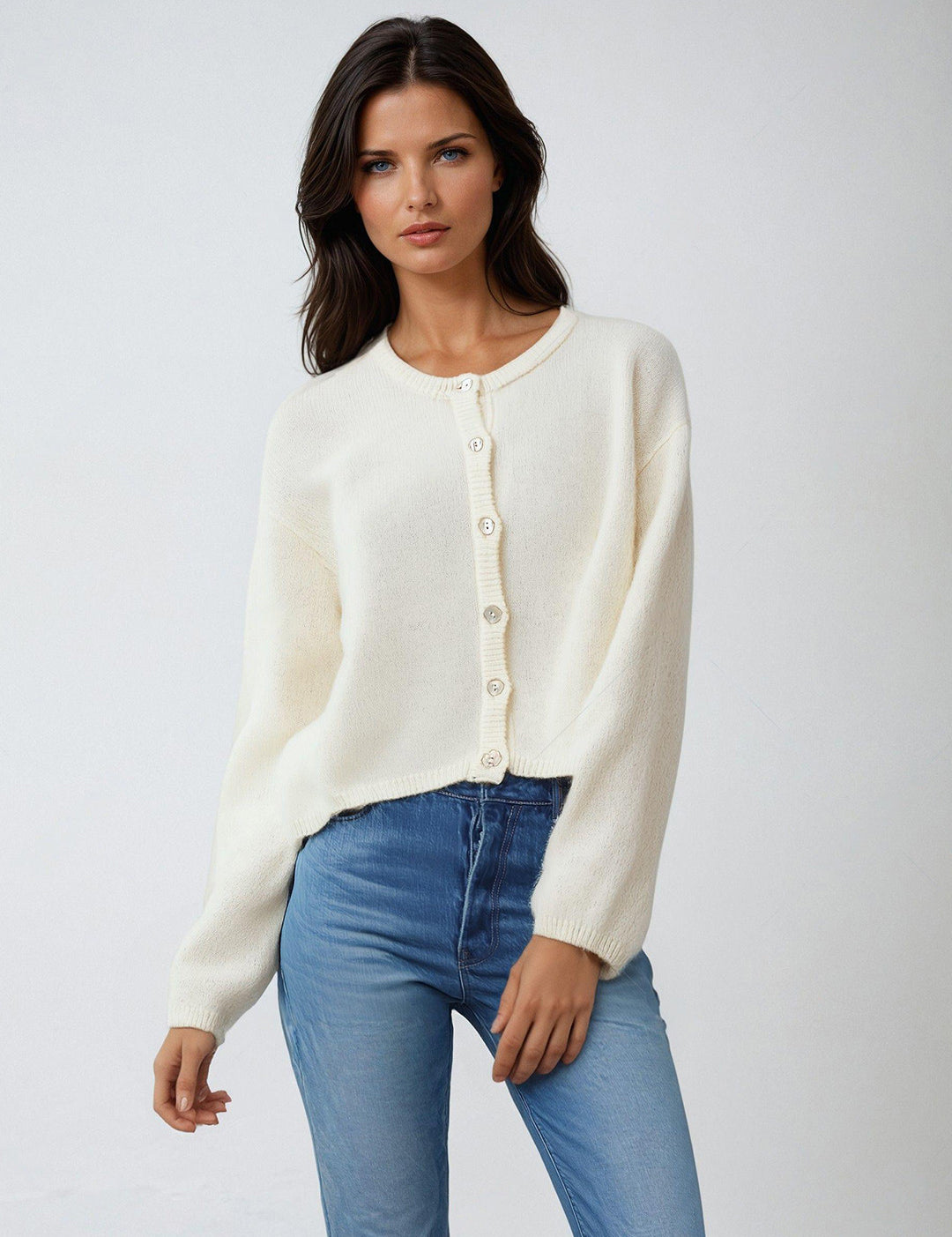 KOTTY Solid Round Neck Casual Women White Sweater 