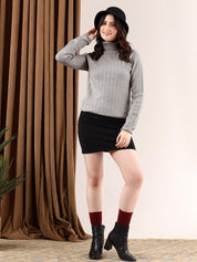 KOTTY Solid High Neck Casual Women Grey Sweater 