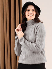 KOTTY Solid High Neck Casual Women Grey Sweater 
