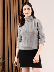 KOTTY Solid High Neck Casual Women Grey Sweater 