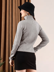 KOTTY Solid High Neck Casual Women Grey Sweater 