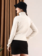 KOTTY Solid High Neck Casual Women Beige Sweater 