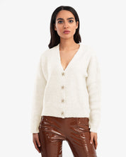 KOTTY Solid V Neck Casual Women White Sweater 