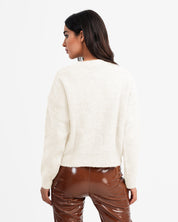 KOTTY Solid V Neck Casual Women White Sweater 