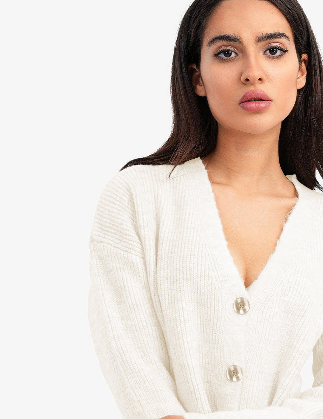 KOTTY Solid V Neck Casual Women White Sweater 