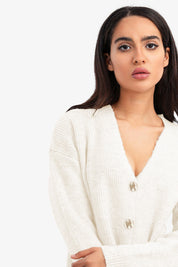 KOTTY Solid V Neck Casual Women White Sweater 
