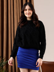 KOTTY Self Design High Neck Casual Women Black Sweater 
