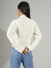KOTTY Solid High Neck Casual Women White Sweater 